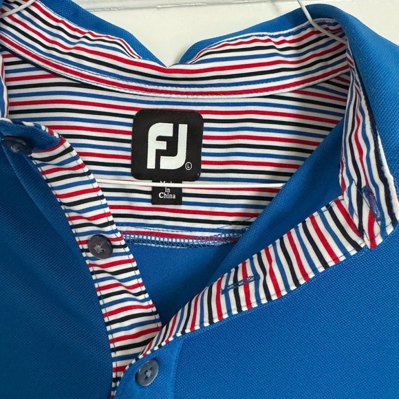 FootJoy Blue and Red Striped Large Polo Shirt - Picture 1 of 5